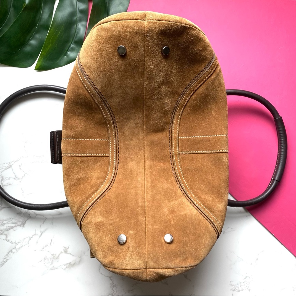 Coach Camel Suede Buckle Flap Top Satchel Purse - Picture 6 of 11